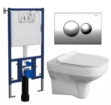 Комплект 3 в 1 инсталляция Loranto 4501 + Унитаз подвесной Cersanit City New + кнопка хром