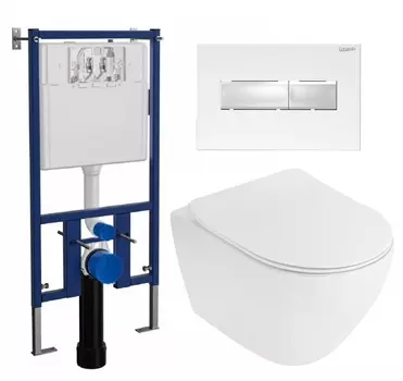 Комплект 3 в 1 инсталляция Loranto 4501 + Унитаз подвесной Cezares Stylus CZR-513-TH-R + кнопка белая глянцевая