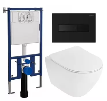Комплект 3 в 1 инсталляция Loranto 4501 + Унитаз подвесной Cezares Stylus CZR-513-TH-R + кнопка черная матовая
