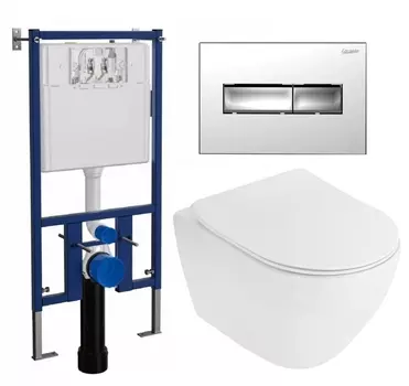 Комплект 3 в 1 инсталляция Loranto 4501 + Унитаз подвесной Cezares Stylus CZR-513-TH-R + кнопка хром