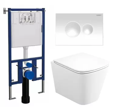Комплект 3 в 1 инсталляция Loranto 4501 + Унитаз подвесной Enio Binario + кнопка белая глянцевая