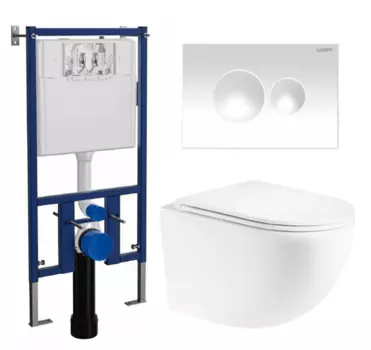Комплект 3 в 1 инсталляция Loranto 4501 + Унитаз подвесной Enio Unico + кнопка белая глянцевая