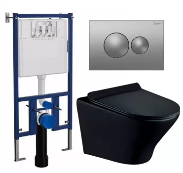 Комплект 3 в 1 инсталляция Loranto 4501 + Унитаз подвесной Esbano Aster ESUPASTEBM + кнопка хром матовая
