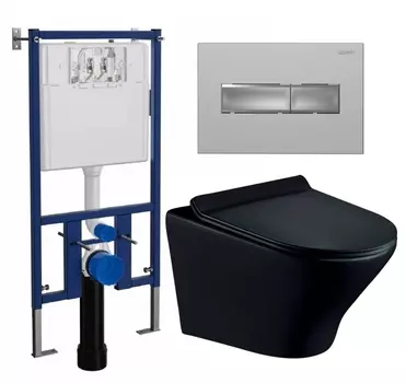 Комплект 3 в 1 инсталляция Loranto 4501 + Унитаз подвесной Esbano Aster ESUPASTEBM + кнопка хром матовая