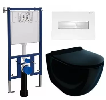 Комплект 3 в 1 инсталляция Loranto 4501 + Унитаз подвесной Esbano Garcia ESUPGARCB + кнопка белая глянцевая