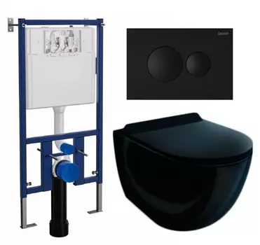 Комплект 3 в 1 инсталляция Loranto 4501 + Унитаз подвесной Esbano Garcia ESUPGARCB + кнопка черная матовая