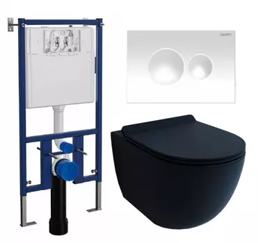 Комплект 3 в 1 инсталляция Loranto 4501 + Унитаз подвесной Esbano Garcia + кнопка белая глянцевая
