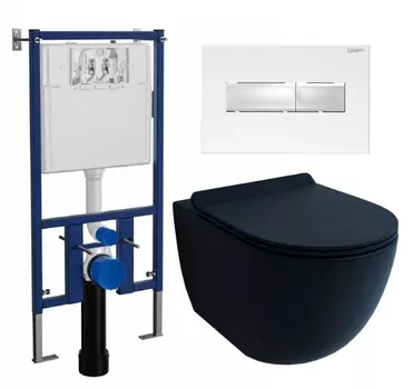 Комплект 3 в 1 инсталляция Loranto 4501 + Унитаз подвесной Esbano Garcia + кнопка белая глянцевая