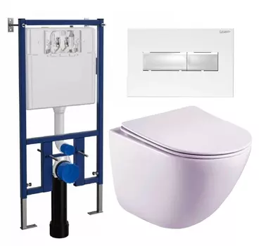 Комплект 3 в 1 инсталляция Loranto 4501 + Унитаз подвесной Esbano Lotus ESUPLOTUW + кнопка белая глянцевая