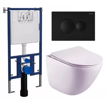 Комплект 3 в 1 инсталляция Loranto 4501 + Унитаз подвесной Esbano Lotus ESUPLOTUW + кнопка черная матовая