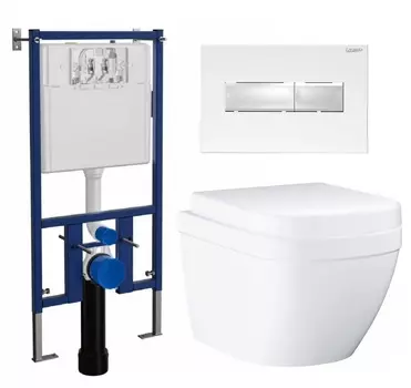 Комплект 3 в 1 инсталляция Loranto 4501 + Унитаз подвесной Grohe Euro Ceramic 39206000 + кнопка белая глянцевая