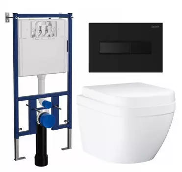 Комплект 3 в 1 инсталляция Loranto 4501 + Унитаз подвесной Grohe Euro Ceramic 39206000 + кнопка черная матовая