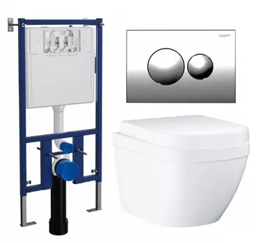 Комплект 3 в 1 инсталляция Loranto 4501 + Унитаз подвесной Grohe Euro Ceramic 39206000 + кнопка хром
