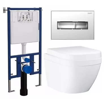 Комплект 3 в 1 инсталляция Loranto 4501 + Унитаз подвесной Grohe Euro Ceramic 39206000 + кнопка хром