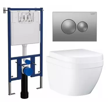 Комплект 3 в 1 инсталляция Loranto 4501 + Унитаз подвесной Grohe Euro Ceramic 39206000 + кнопка хром матовая