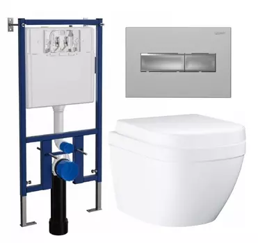 Комплект 3 в 1 инсталляция Loranto 4501 + Унитаз подвесной Grohe Euro Ceramic 39206000 + кнопка хром матовая