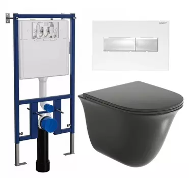 Комплект 3 в 1 инсталляция Loranto 4501 + Унитаз подвесной Grossman GR-4412BMS + кнопка белая глянцевая