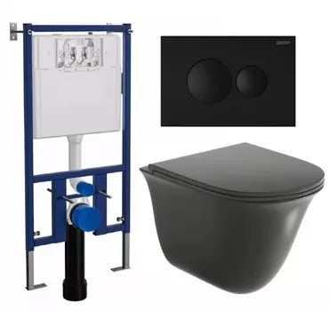 Комплект 3 в 1 инсталляция Loranto 4501 + Унитаз подвесной Grossman GR-4412BMS + кнопка черная матовая