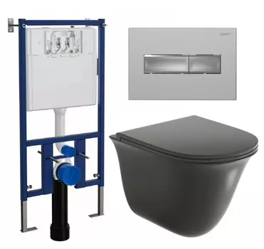 Комплект 3 в 1 инсталляция Loranto 4501 + Унитаз подвесной Grossman GR-4412BMS + кнопка хром матовая