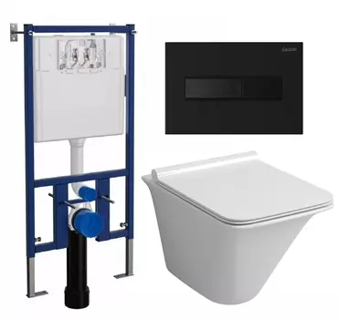 Комплект 3 в 1 инсталляция Loranto 4501 + Унитаз подвесной Grossman GR-4413S + кнопка черная матовая