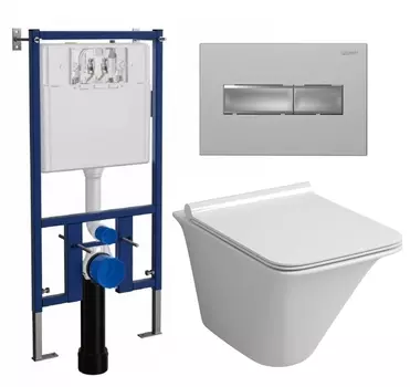 Комплект 3 в 1 инсталляция Loranto 4501 + Унитаз подвесной Grossman GR-4413S + кнопка хром матовая