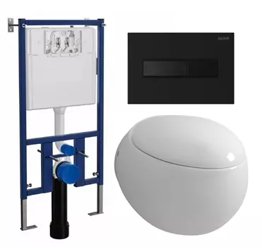 Комплект 3 в 1 инсталляция Loranto 4501 + Унитаз подвесной Grossman GR-4442 + кнопка черная матовая