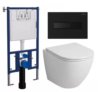 Комплект 3 в 1 инсталляция Loranto 4501 + Унитаз подвесной Grossman GR-4455S + кнопка черная матовая