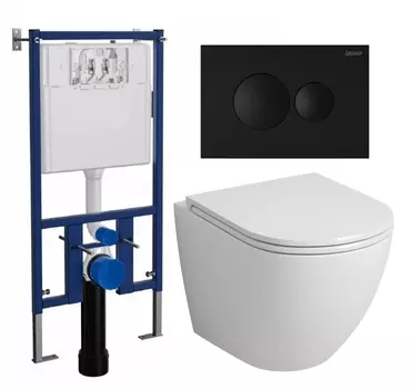 Комплект 3 в 1 инсталляция Loranto 4501 + Унитаз подвесной Grossman GR-4455S + кнопка черная матовая