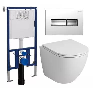 Комплект 3 в 1 инсталляция Loranto 4501 + Унитаз подвесной Grossman GR-4455S + кнопка хром