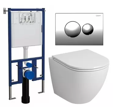 Комплект 3 в 1 инсталляция Loranto 4501 + Унитаз подвесной Grossman GR-4455S + кнопка хром