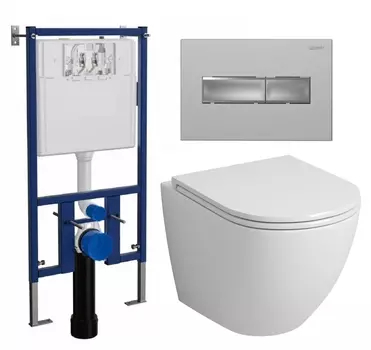 Комплект 3 в 1 инсталляция Loranto 4501 +Унитаз подвесной Grossman GR-4455S + кнопка хром матовая