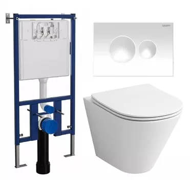 Комплект 3 в 1 инсталляция Loranto 4501 + Унитаз подвесной Grossman GR-4477S + кнопка белая глянцевая