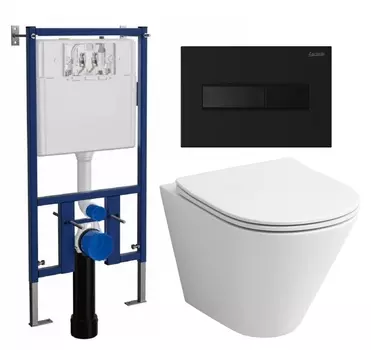 Комплект 3 в 1 инсталляция Loranto 4501 + Унитаз подвесной Grossman GR-4477S + кнопка черная матовая