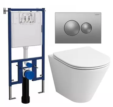 Комплект 3 в 1 инсталляция Loranto 4501 + Унитаз подвесной Grossman GR-4477S + кнопка хром матовая