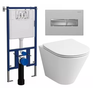 Комплект 3 в 1 инсталляция Loranto 4501 + Унитаз подвесной Grossman GR-4477S + кнопка хром матовая