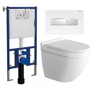 Комплект 3 в 1 инсталляция Loranto 4501 + Унитаз подвесной Grossman GR-4483S + кнопка белая глянцевая