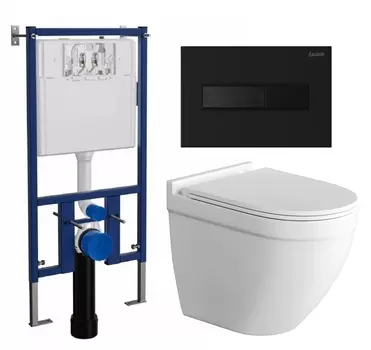 Комплект 3 в 1 инсталляция Loranto 4501 + Унитаз подвесной Grossman GR-4483S + кнопка черная матовая