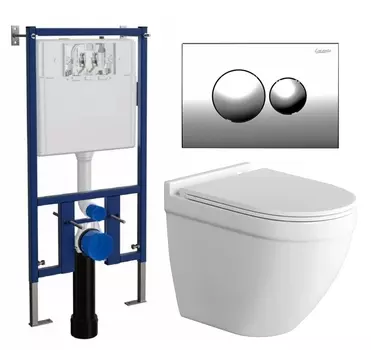 Комплект 3 в 1 инсталляция Loranto 4501 + Унитаз подвесной Grossman GR-4483S+ кнопка хром