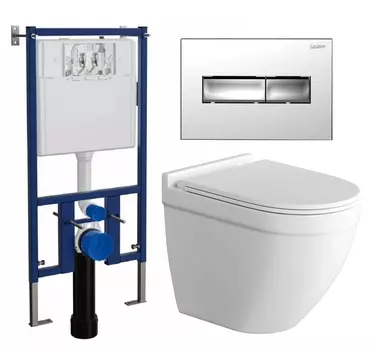 Комплект 3 в 1 инсталляция Loranto 4501 + Унитаз подвесной Grossman GR-4483S + кнопка хром