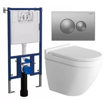 Комплект 3 в 1 инсталляция Loranto 4501 + Унитаз подвесной Grossman GR-4483S + кнопка хром матовая
