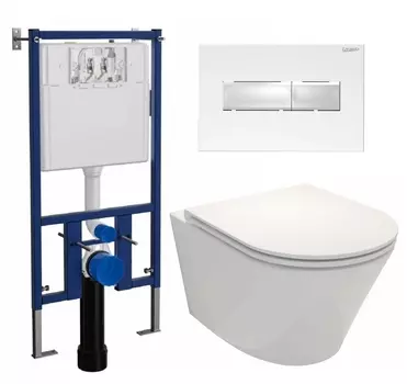 Комплект 3 в 1 инсталляция Loranto 4501 + Унитаз подвесной Jacob Delafon Rodin+ EDY102-00 + кнопка белая глянцевая