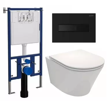 Комплект 3 в 1 инсталляция Loranto 4501 + Унитаз подвесной Jacob Delafon Rodin+ EDY102-00 + кнопка черная матовая