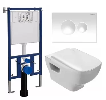 Комплект 3 в 1 инсталляция Loranto 4501 + Унитаз подвесной Jacob Delafon Struktura EDE102-00 + кнопка белая глянцевая