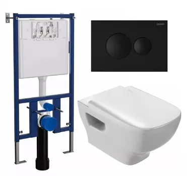 Комплект 3 в 1 инсталляция Loranto 4501 + Унитаз подвесной Jacob Delafon Struktura EDE102-00 + кнопка черная матовая