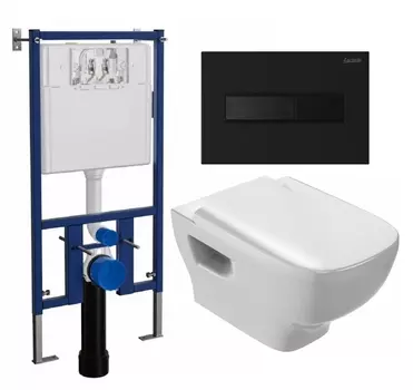 Комплект 3 в 1 инсталляция Loranto 4501 + Унитаз подвесной Jacob Delafon Struktura EDE102-00 + кнопка черная матовая
