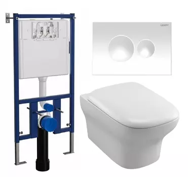 Комплект 3 в 1 инсталляция Loranto 4501 + Унитаз подвесной Jacob Delafon Vox EDM102-00 + кнопка белая глянцевая