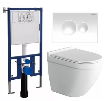 Комплект 3 в 1 инсталляция Loranto 4501 + Унитаз подвесной Owl 1975 Cirkel-H + кнопка белая глянцевая