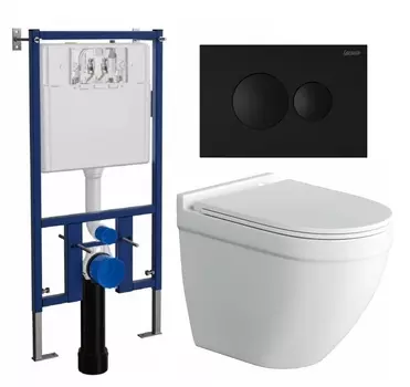 Комплект 3 в 1 инсталляция Loranto 4501 + Унитаз подвесной Owl 1975 Cirkel-H + кнопка черная матовая