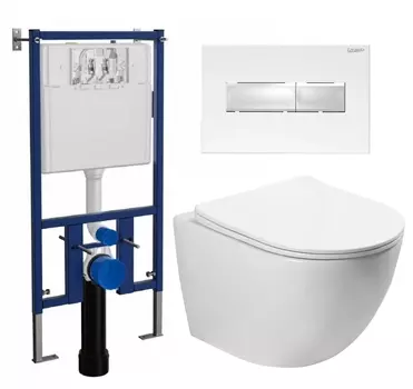 Комплект 3 в 1 инсталляция Loranto 4501 + Унитаз подвесной SantiLine SL-5005 + кнопка белая глянцевая