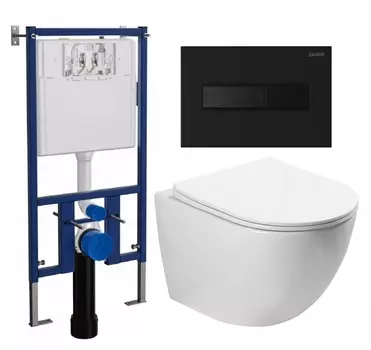 Комплект 3 в 1 инсталляция Loranto 4501 + Унитаз подвесной SantiLine SL-5005 + кнопка черная матовая